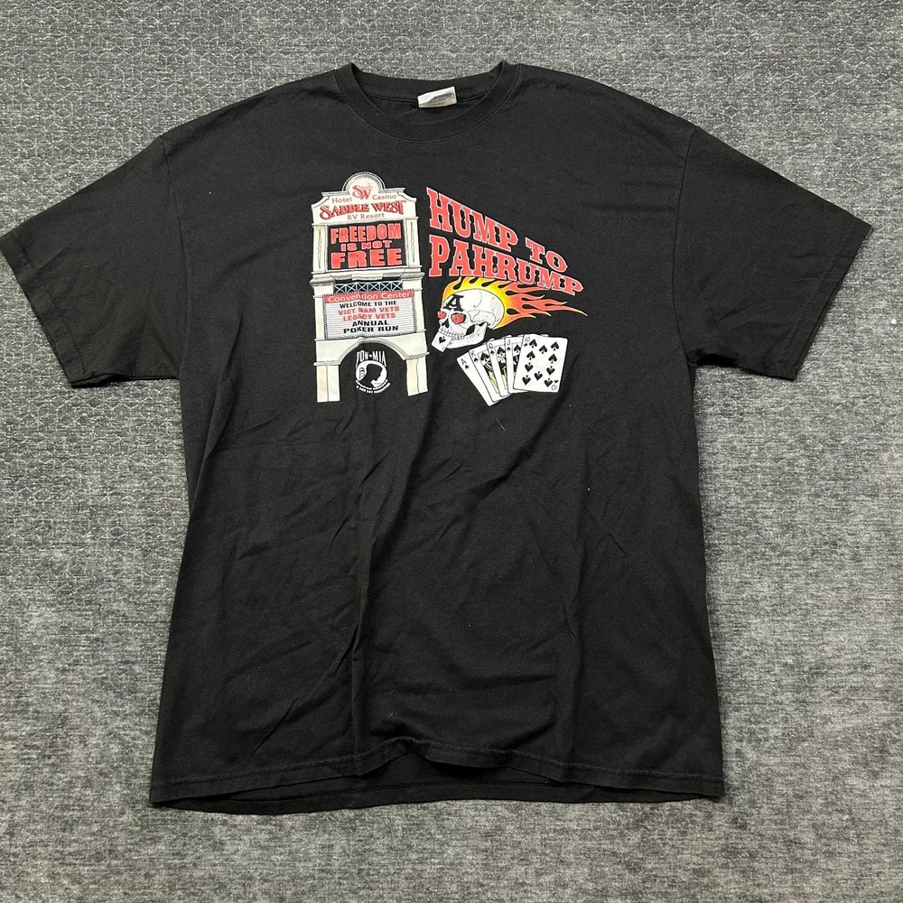 Hanes Casino Skull Flame T-Shirt Mens XL Black Good Biker Graphic Tee